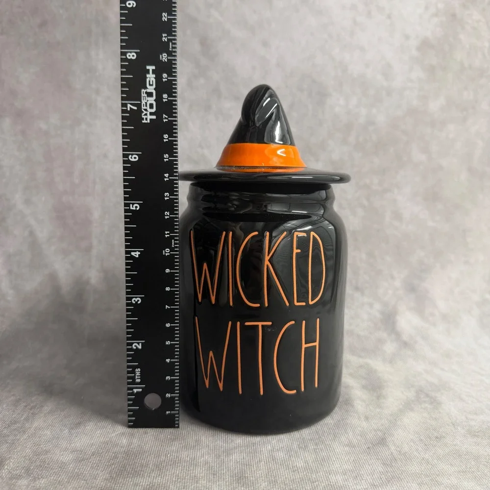 Rae Dunn Wicked Witch Canister Black Orange Halloween Hat Lid Ceramic Candy Jar